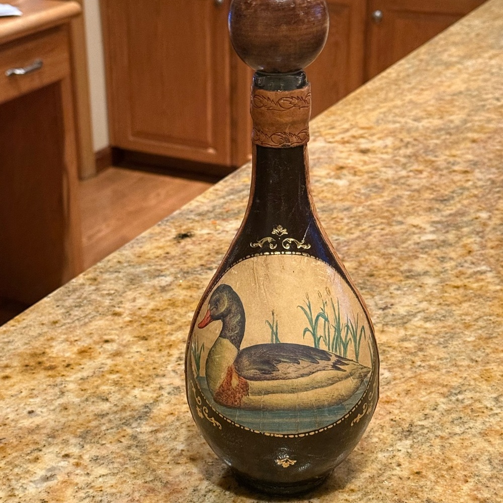 Handcrafted Glass Art Bottle with Duck Design
